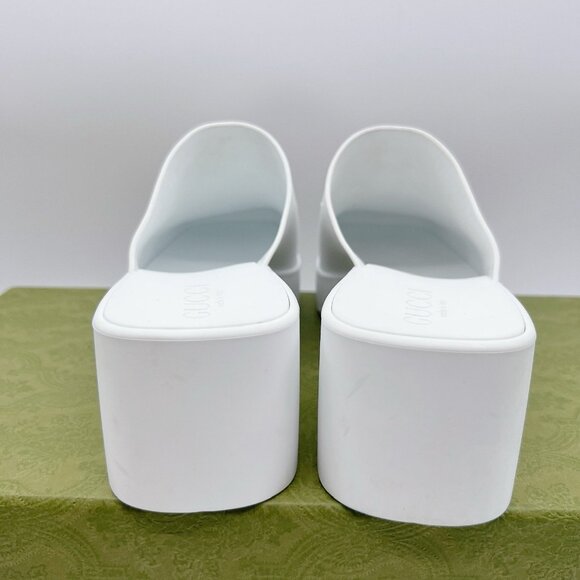 Gucci Logo Rubber Platform Heel Clogs Mules Slip On 725899 White Wms EU 39 US 9 - Picture 8 of 13
